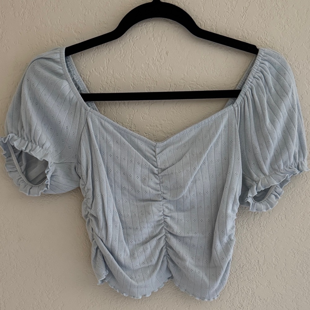 Light Blue Ruched Women's Crop Top
